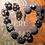 Fabric Button Necklace - Bl..