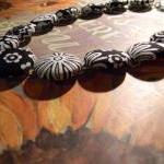 Fabric Button Necklace - Bl..