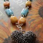 Glass Beaded Silver Heart N..