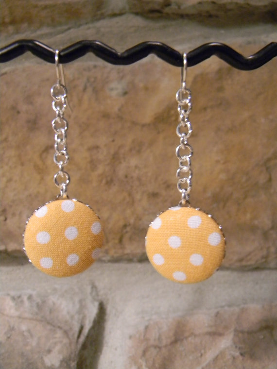 Long Fabric Button Earrings