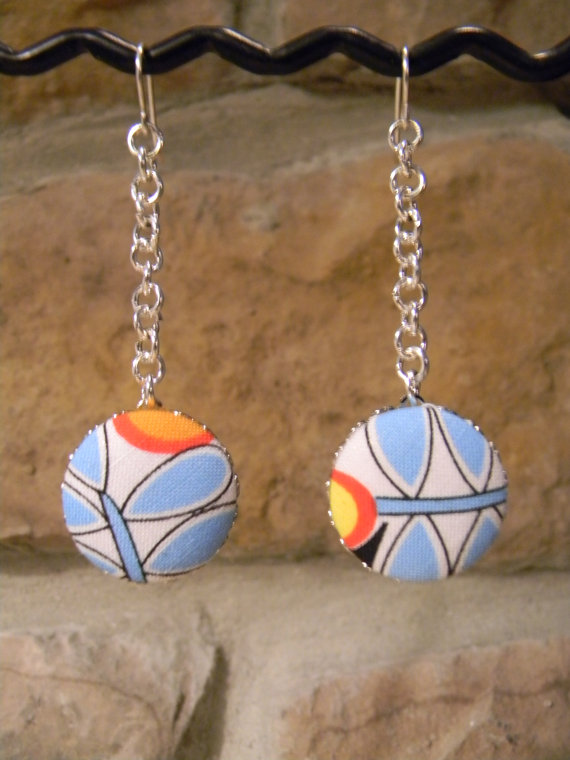 Long Fabric Button EarringsFrom siljewel