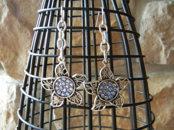 Silver Flower with Swarovski Crystal Earrings