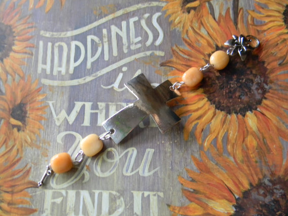Silver Cross Silver Finish Lead Free Pewter Bracelet with Glass Beads