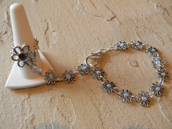 FREE SHIPPING - Flower Ring/ Bracelet and Swarovski Crystals