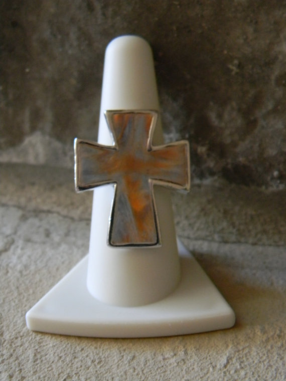 FREE SHIPPING - Bezel Setting Cross Polymer Clay Adjustable Ring