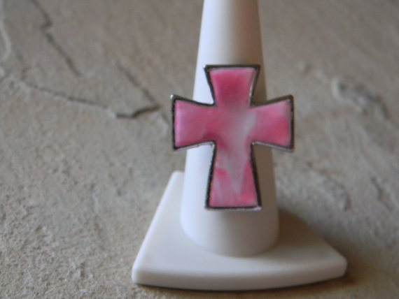FREE SHIPPING - Bezel Setting Cross Polymer Clay Adjustable Ring